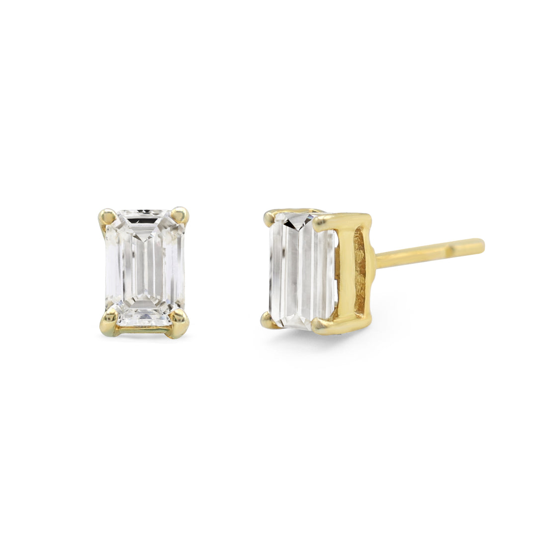 Emerald-Cut Moissanite Solitaire Stud Earrings in Gold Finish 925 Sterling Silver