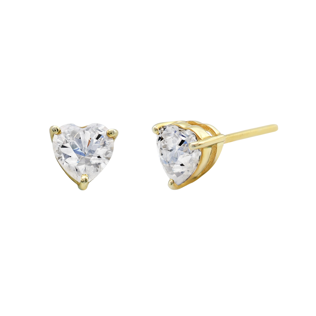 Heart-Cut Moissanite Solitaire Stud Earrings in Gold Finish 925 Sterling Silver