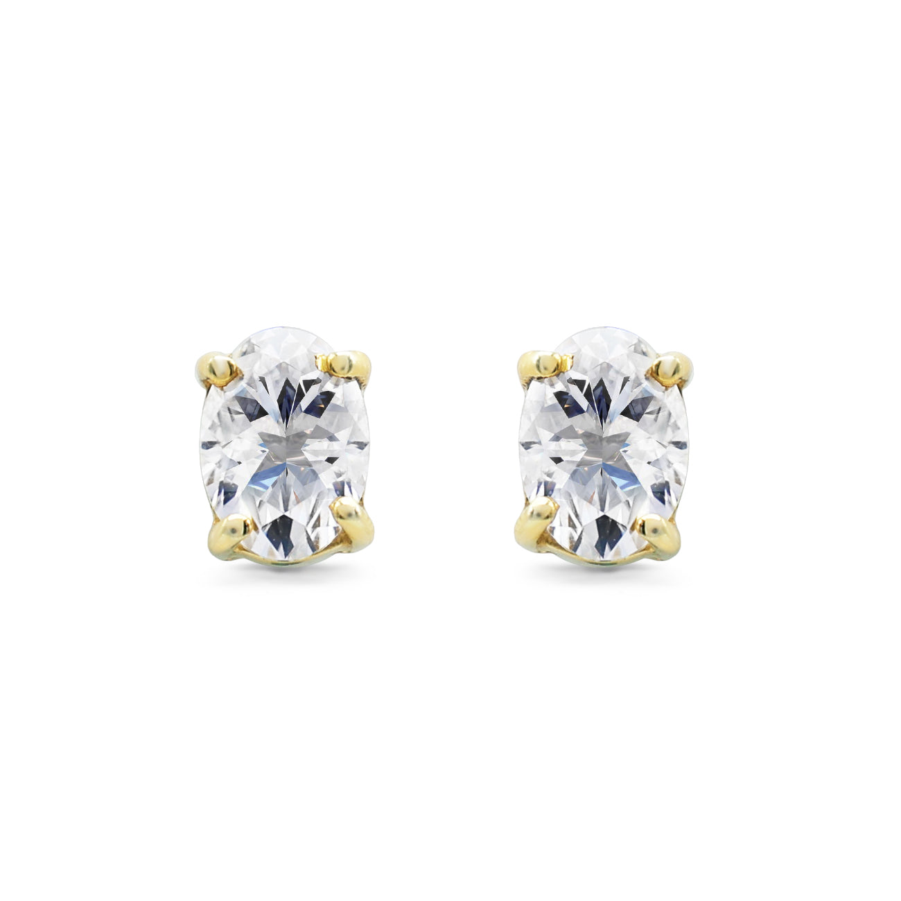 Oval-Cut Moissanite Solitaire Stud Earrings in Gold Finish 925 Sterling Silver