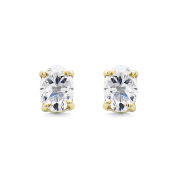 Oval-Cut Moissanite Solitaire Stud Earrings in Gold Finish 925 Sterling Silver