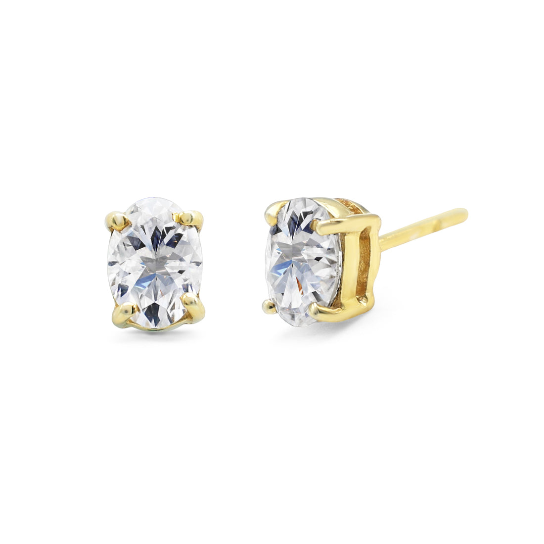 Oval-Cut Moissanite Solitaire Stud Earrings in Gold Finish 925 Sterling Silver