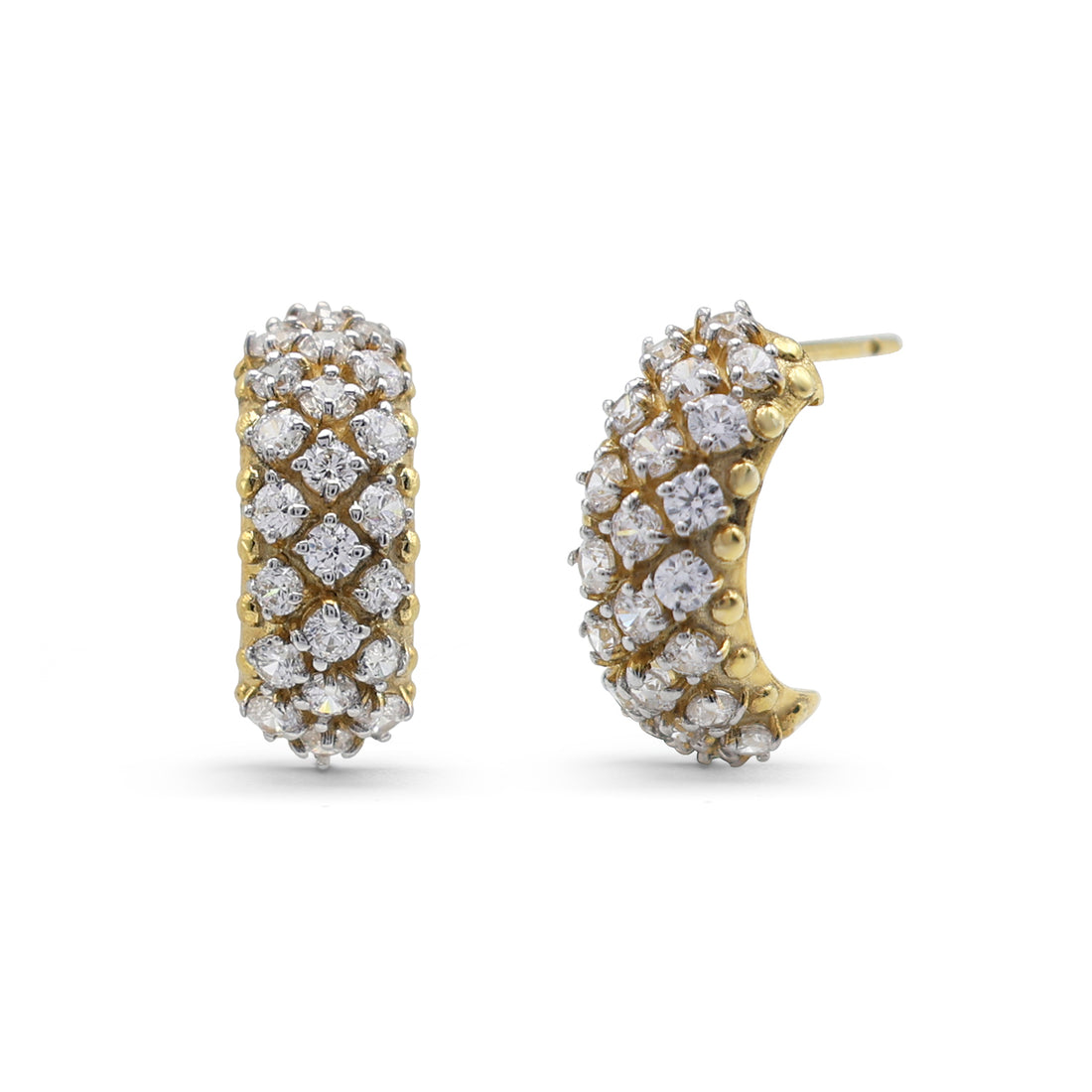 Sparkling Pavé Cubic Zirconia J-Hoop Earrings in Two-Tone 925 Sterling Silver