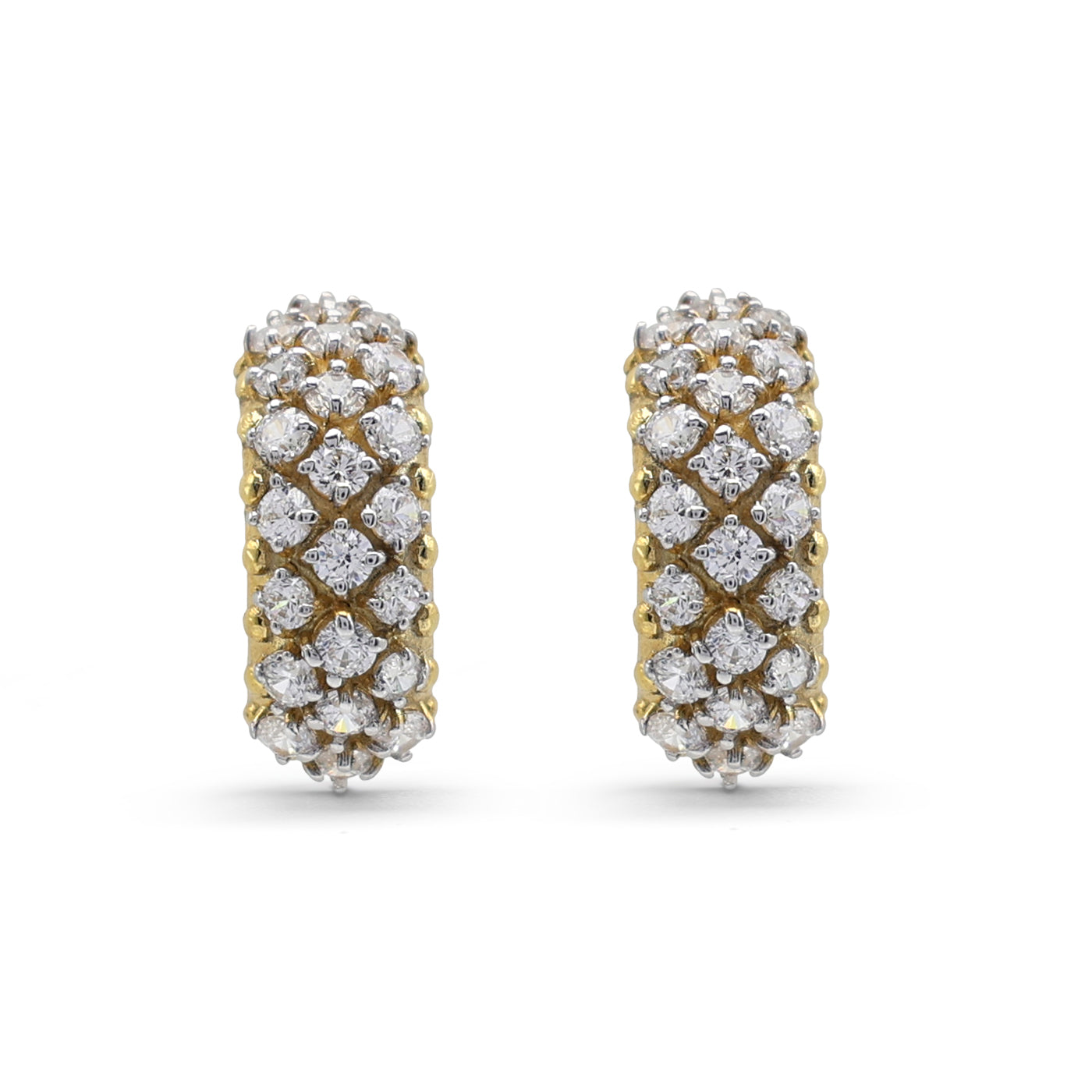 Sparkling Pavé Cubic Zirconia J-Hoop Earrings in Two-Tone 925 Sterling Silver