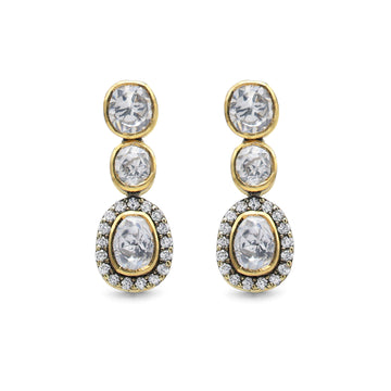 Kundan Style Moissanite Linear Drop Earrings with CZ Halo in Gold Finish 925 Sterling Silver