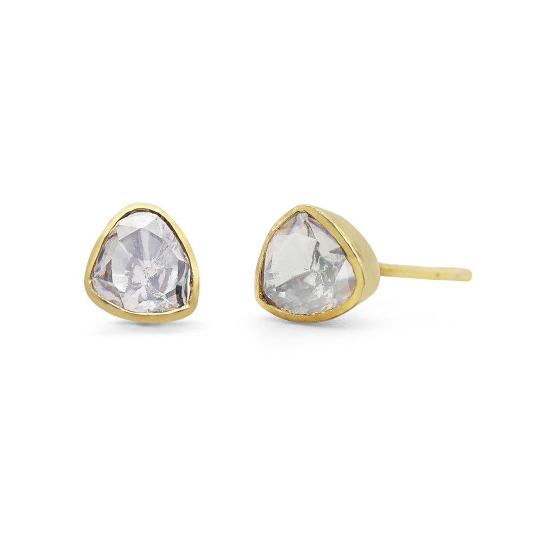 Minimalist Kundan-Style Polki Moissanite Solitaire Studs in Gold Finish 925 Sterling Silver