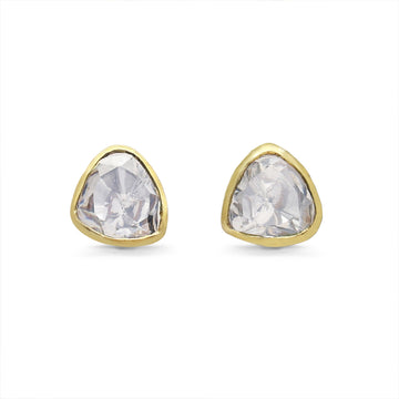 Minimalist Kundan-Style Polki Moissanite Solitaire Studs in Gold Finish 925 Sterling Silver
