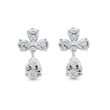 Sparkling Moissanite Clover Drop Earrings with Pear-Cut Dangle in 925 Sterling Silver