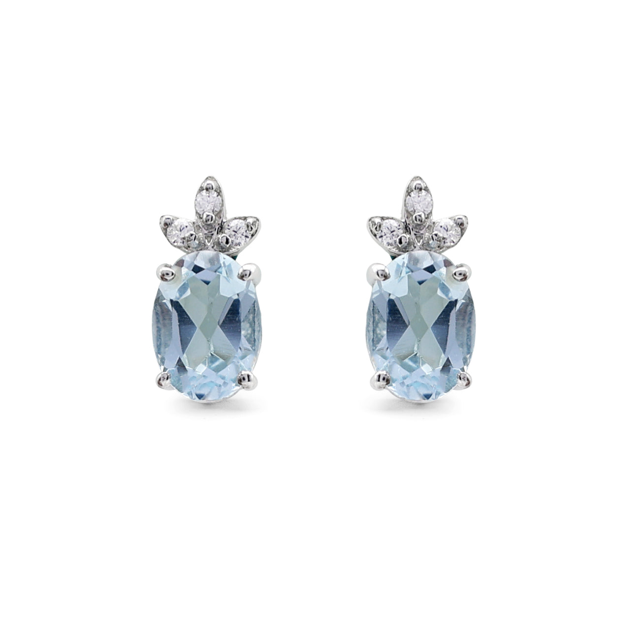 Regal Blue Topaz & CZ Crown Stud Earrings in 925 Sterling Silver