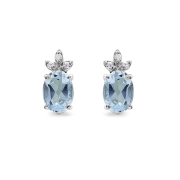 Regal Blue Topaz & CZ Crown Stud Earrings in 925 Sterling Silver