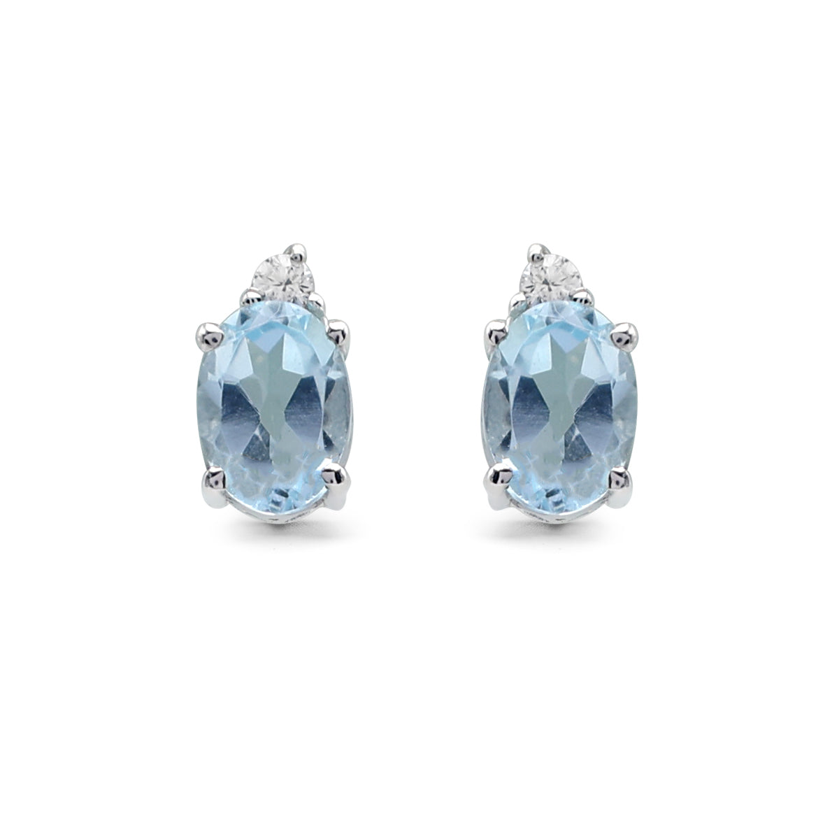 Elegant Oval Blue Topaz Stud Earrings with CZ Accent in 925 Sterling Silver