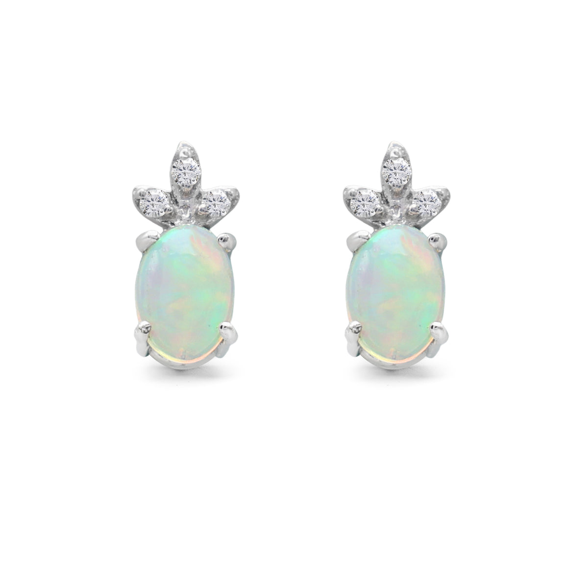 Mystical Oval Opal & CZ Crown Stud Earrings in 925 Sterling Silver