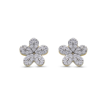Sparkling Pavé Cubic Zirconia Flower Stud Earrings in Two-Tone 925 Sterling Silver