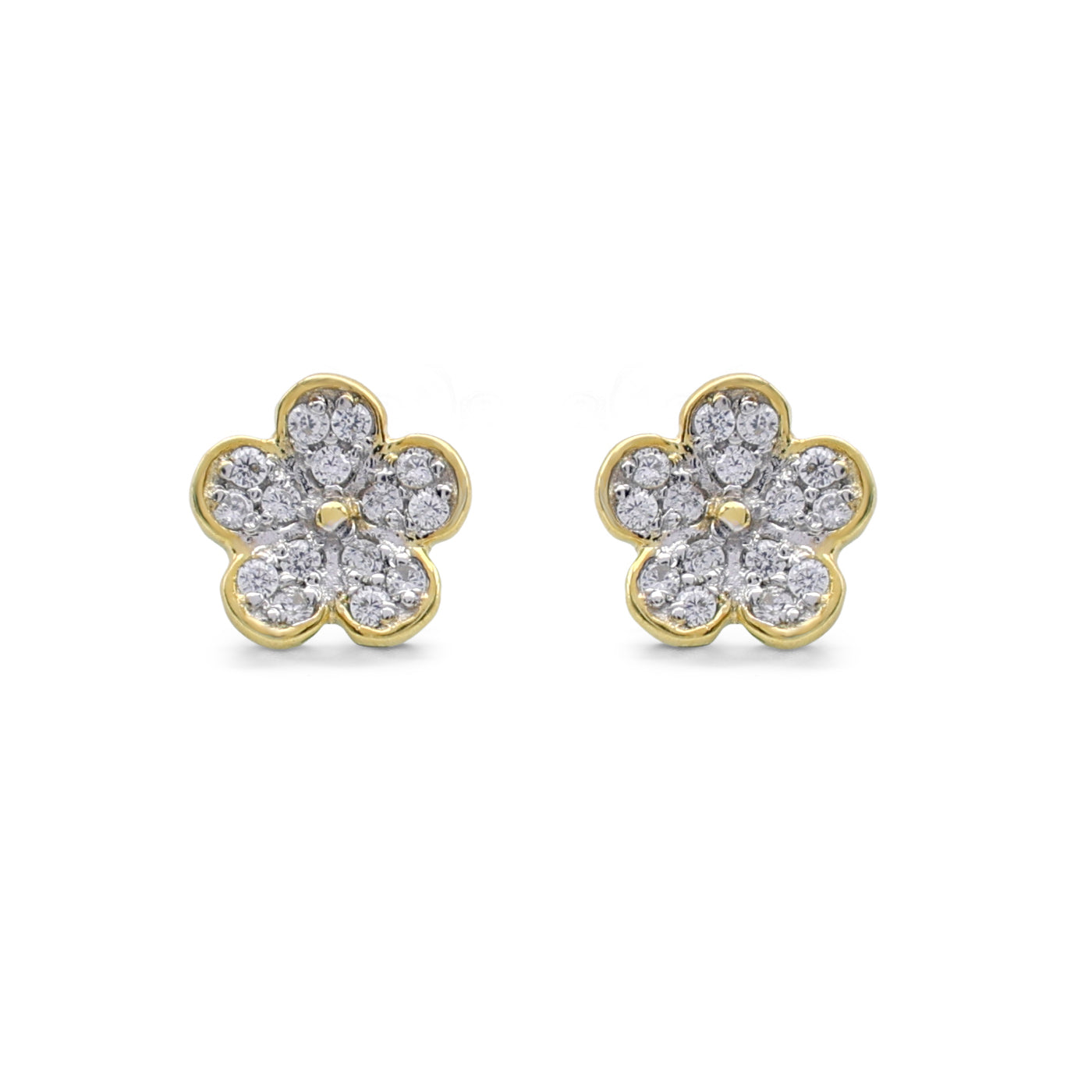 Dainty Pavé Cubic Zirconia Flower Stud Earrings in Two-Tone 925 Sterling Silver