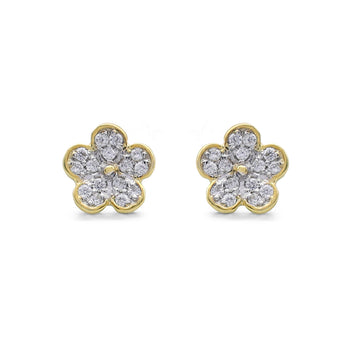 Dainty Pavé Cubic Zirconia Flower Stud Earrings in Two-Tone 925 Sterling Silver