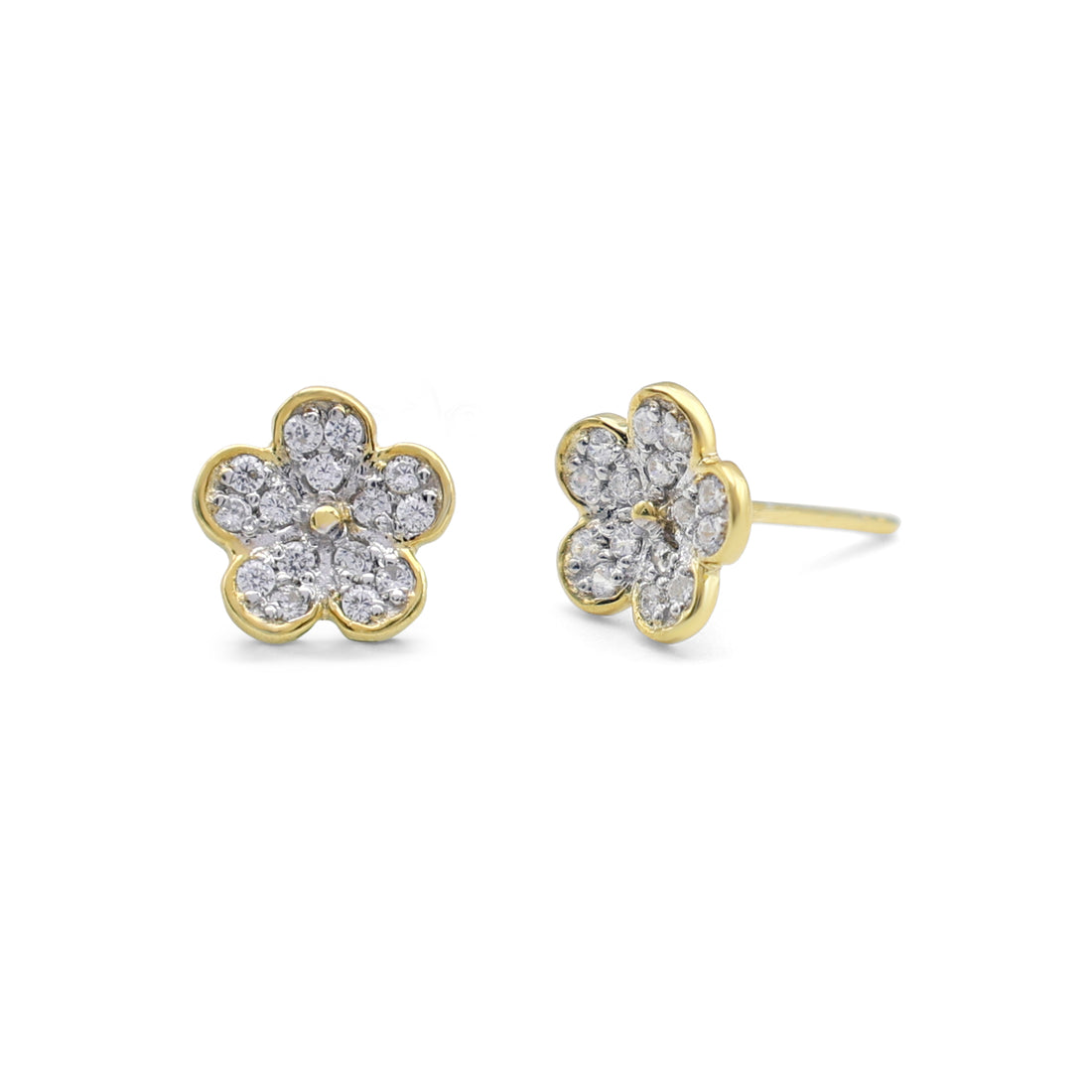 Dainty Pavé Cubic Zirconia Flower Stud Earrings in Two-Tone 925 Sterling Silver