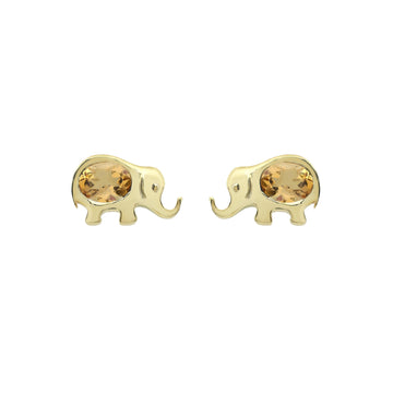Charming Elephant Stud Earrings with Oval Citrine in Gold Finish 925 Sterling Silver