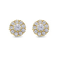 Pair of gold and diamond earrings on a white background