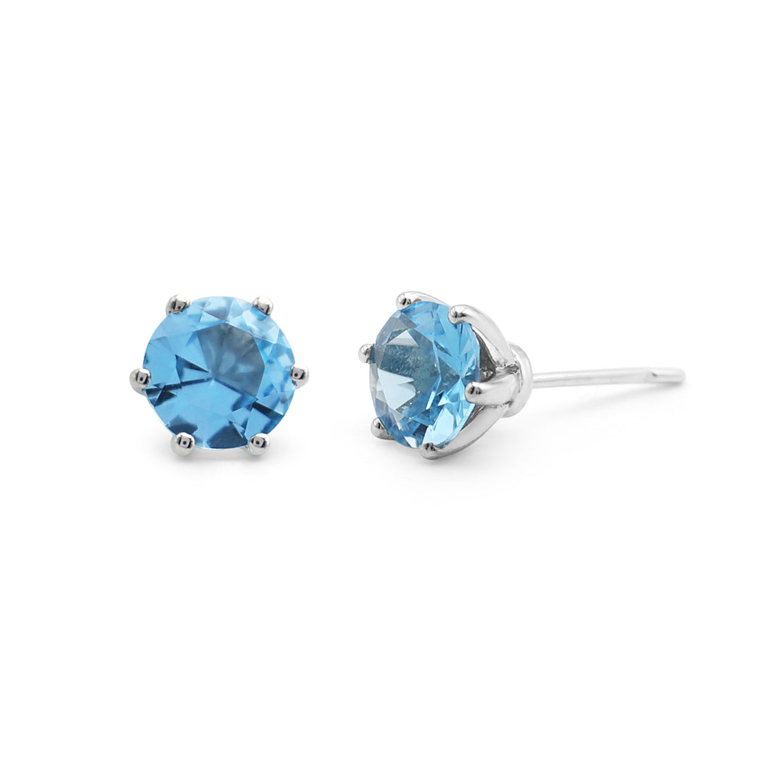 Classic 6-Prong Swiss Blue Topaz Solitaire Stud Earrings in 925 Sterling Silver
