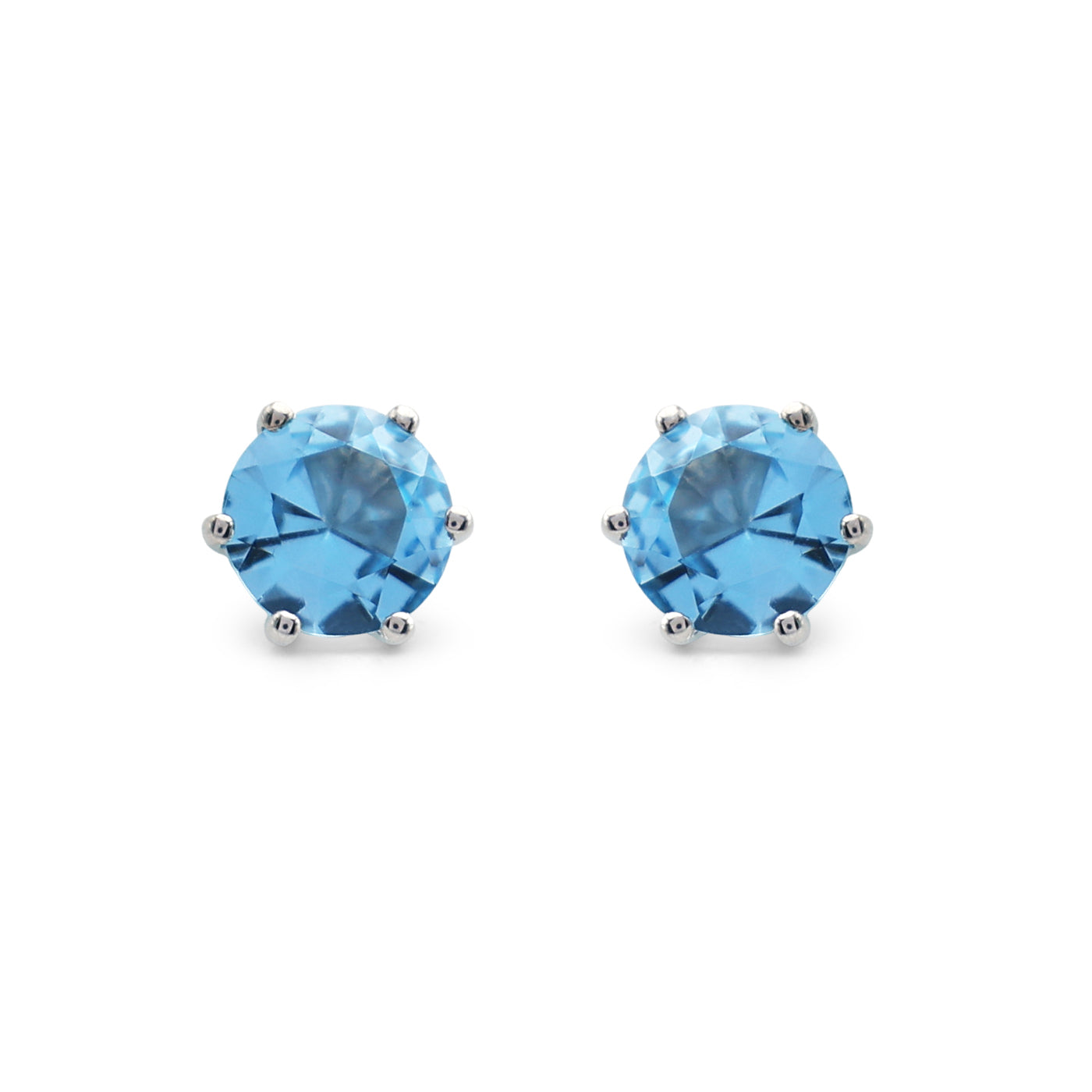 Classic 6-Prong Swiss Blue Topaz Solitaire Stud Earrings in 925 Sterling Silver