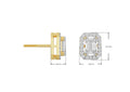 Gold and diamond earring with measurements on a white background