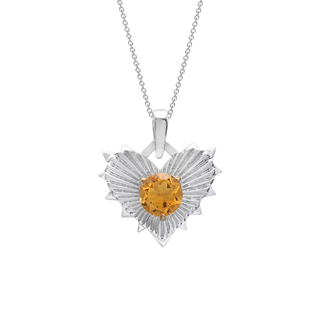 Heart Shape Silver White Gold Plated Citrine Pendant