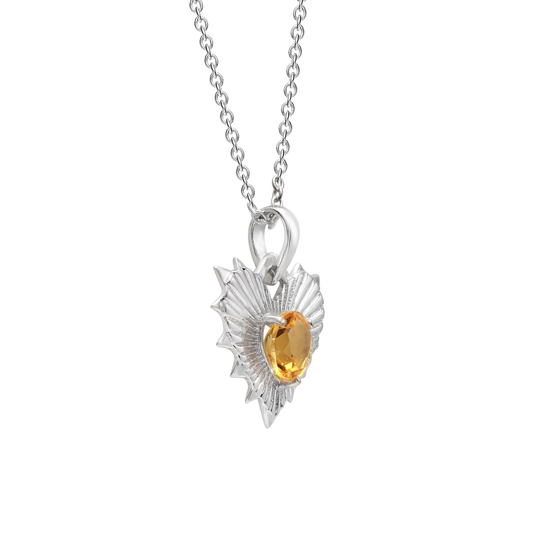 Heart Shape Silver White Gold Plated Citrine Pendant