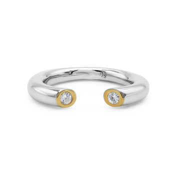 Minimalist Moissanite Open Cuff Ring with Gold Accent Bezel in 925 Sterling Silver