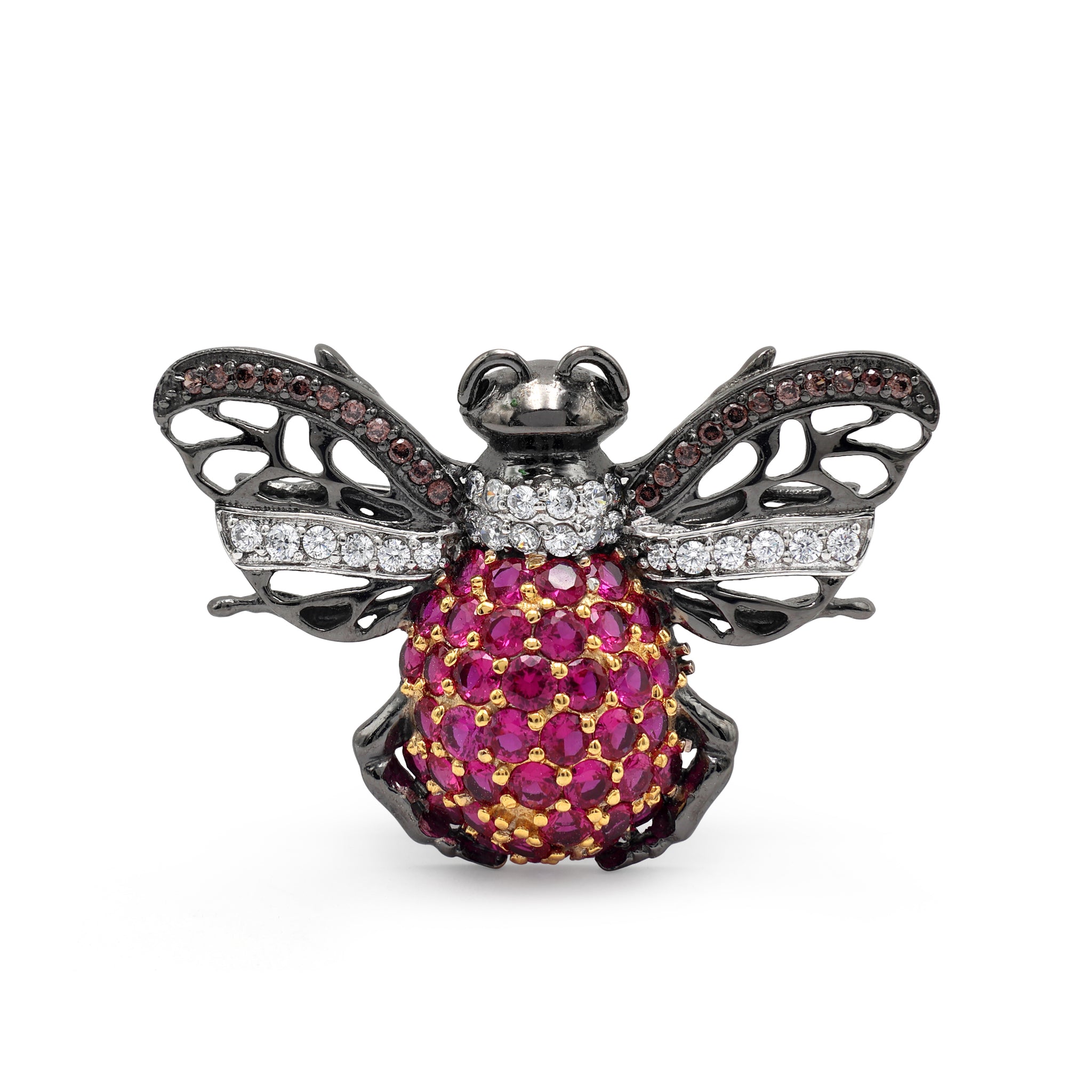 Cubic Zirconias & Lab Grown Pink & Brown Stones Brooch