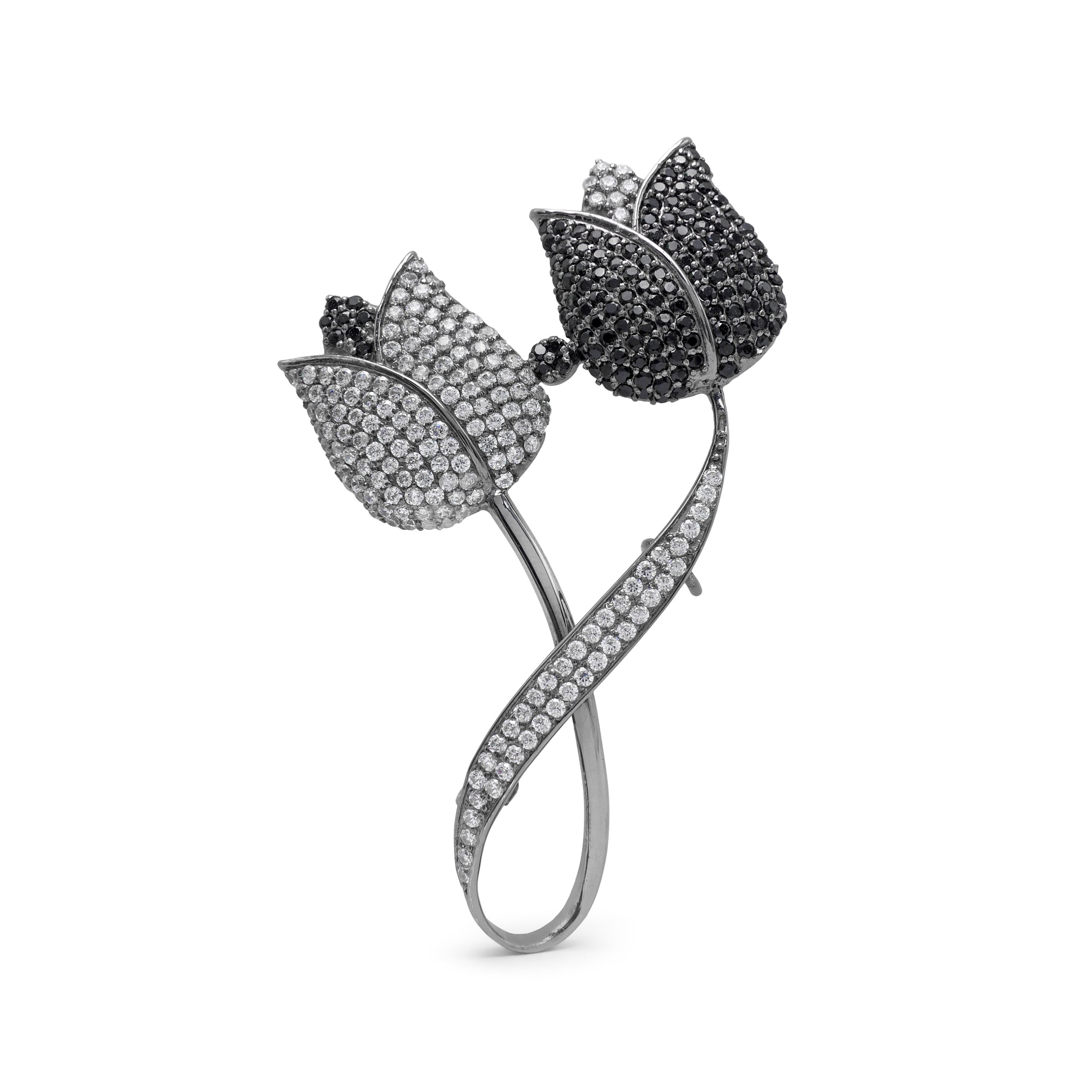 Black Spinel & Cubic Zirconias Brooch