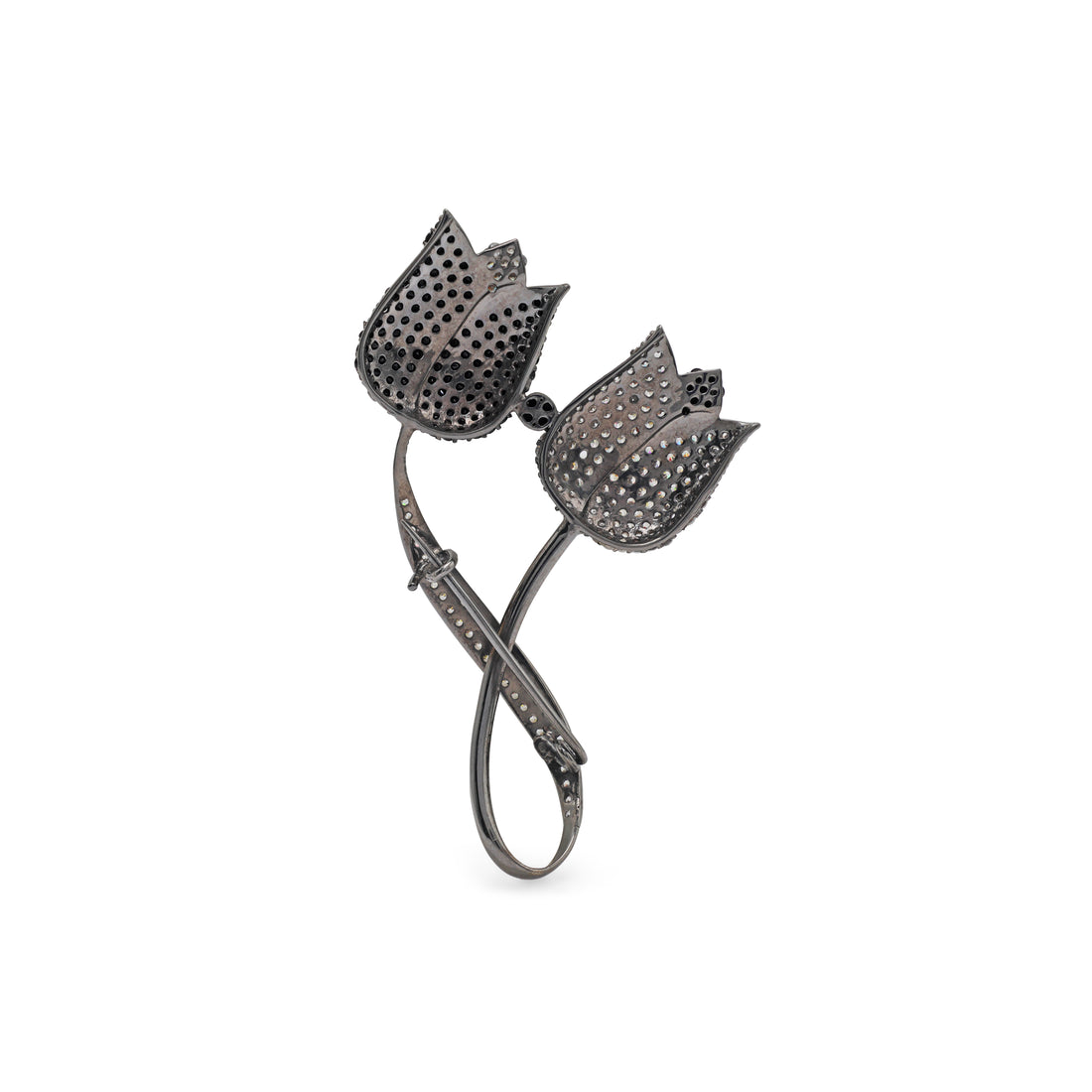 Black Spinel & Cubic Zirconias Brooch