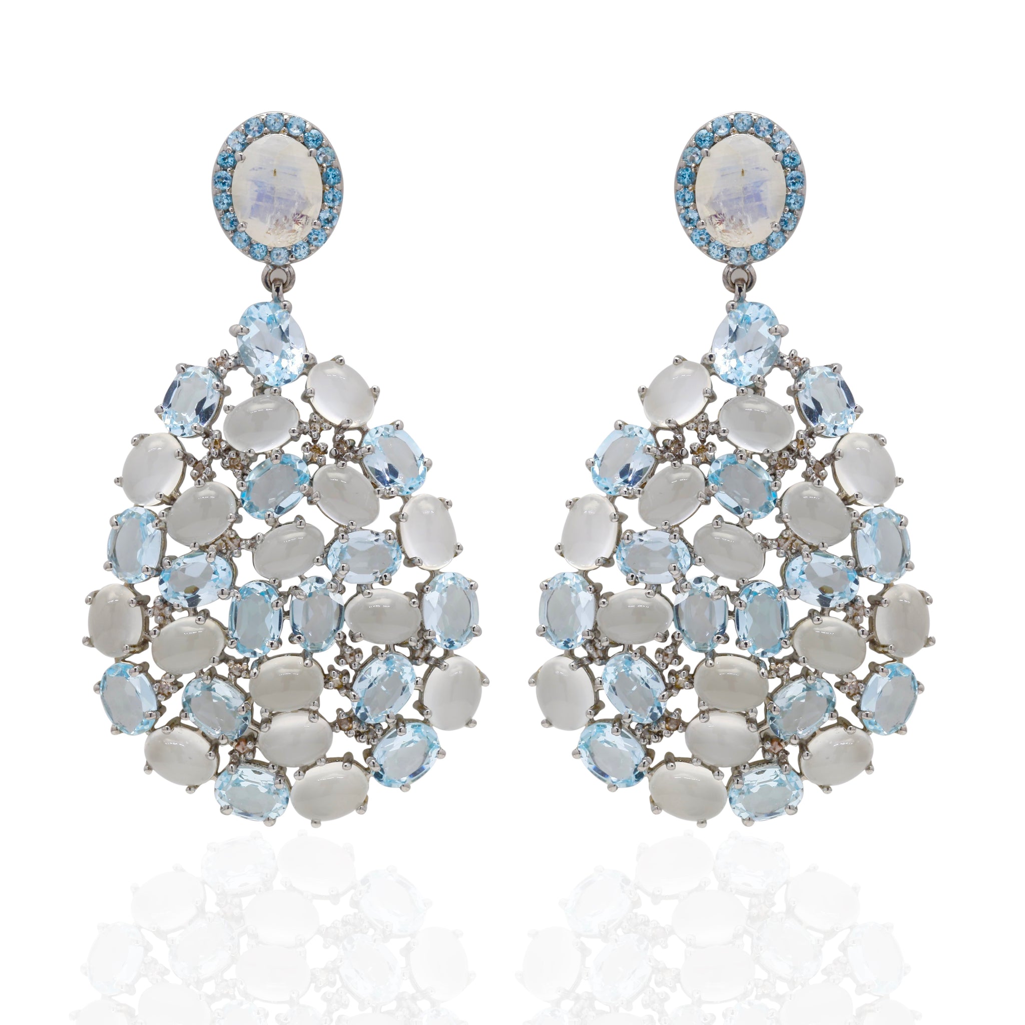 Blue Topaz & Rainbow Moonstone Earrings