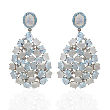 Blue Topaz & Rainbow Moonstone Earrings