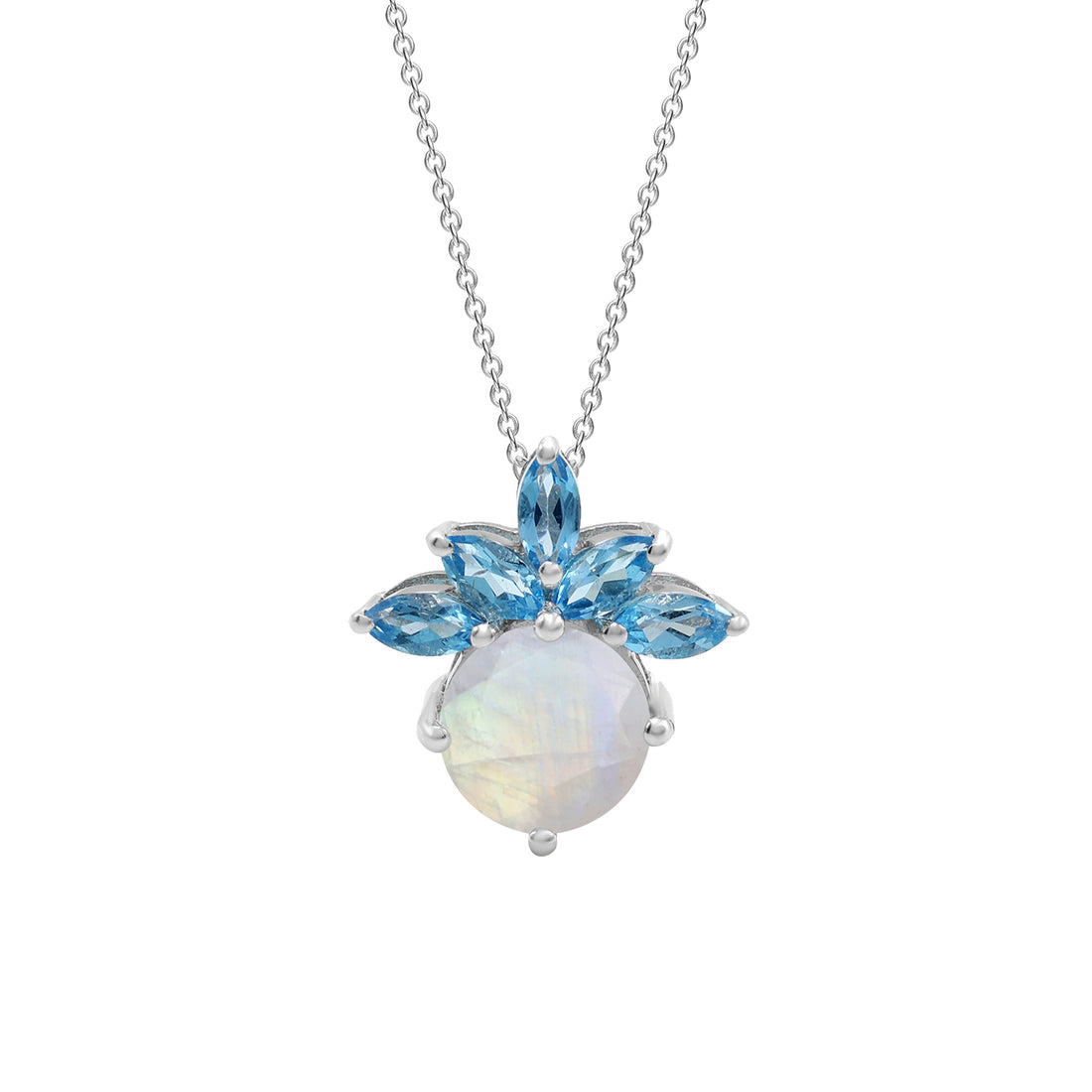 Blue Topaz &amp; Rainbow Moonstone Pendant Set