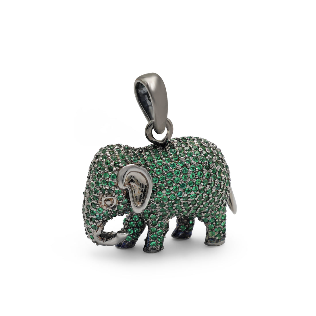 Lab-Grown Green Stone Elephant Shaped Pendant