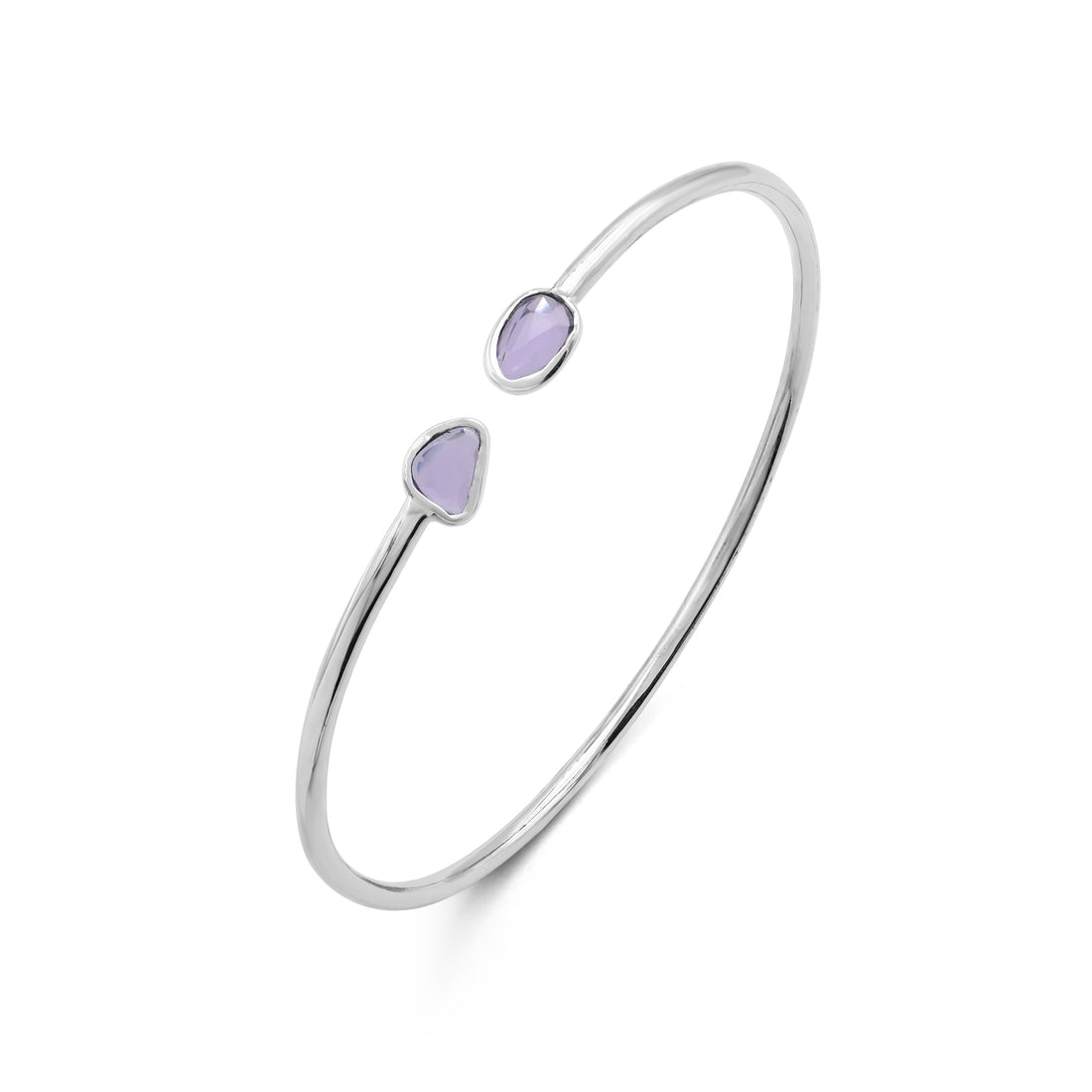 Minimalist Open Cuff Bangle with Freeform Purple Sapphire in 925 Sterling Silver
