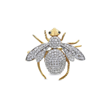 Sparkling Pavé Cubic Zirconia Bee Brooch in Two-Tone 925 Sterling Silver