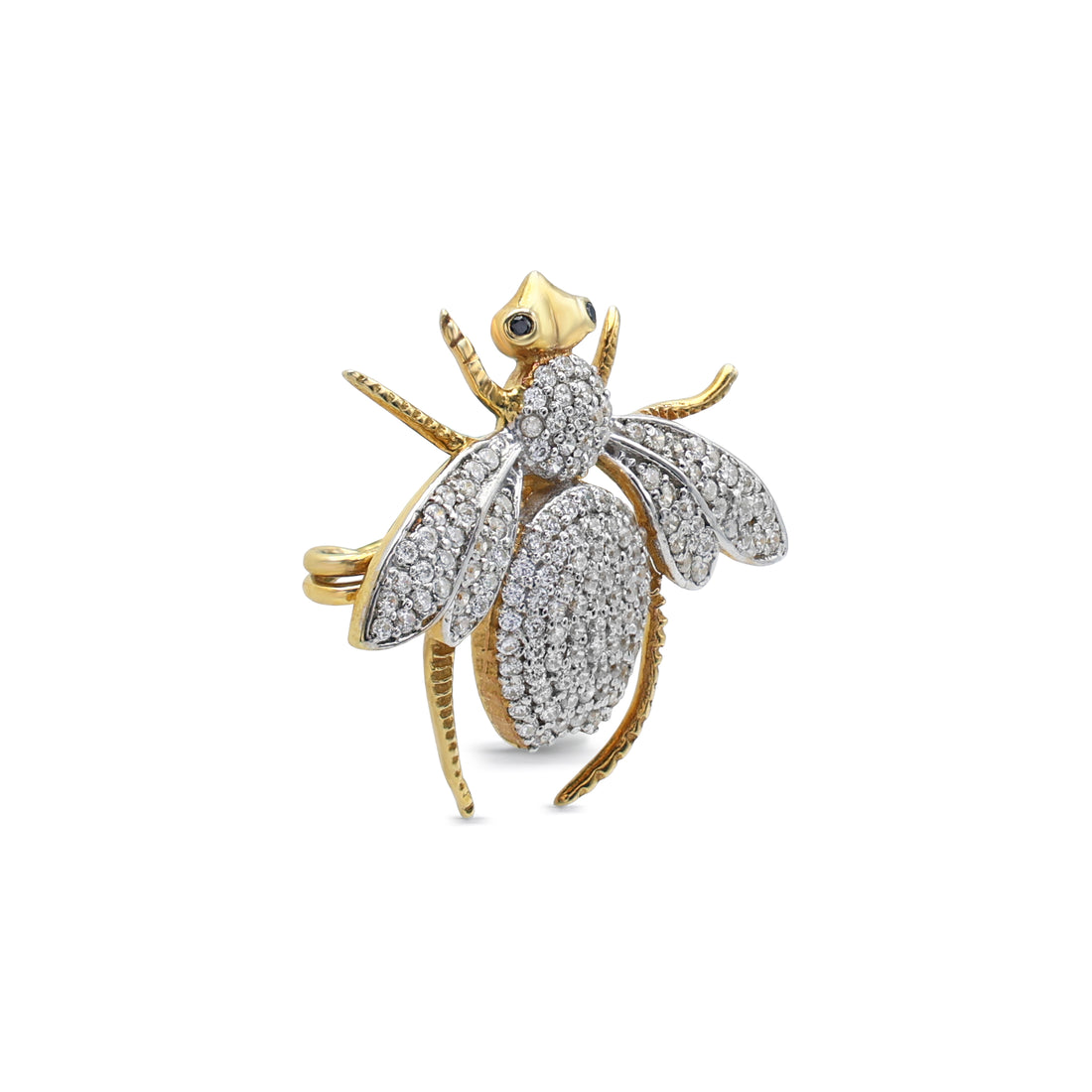 Sparkling Pavé Cubic Zirconia Bee Brooch in Two-Tone 925 Sterling Silver
