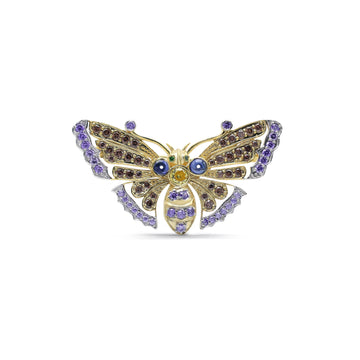 Artisan Multi-Gemstone Butterfly Brooch with Citrine, Amethyst & Iolite in Two-Tone 925 Sterling Silver