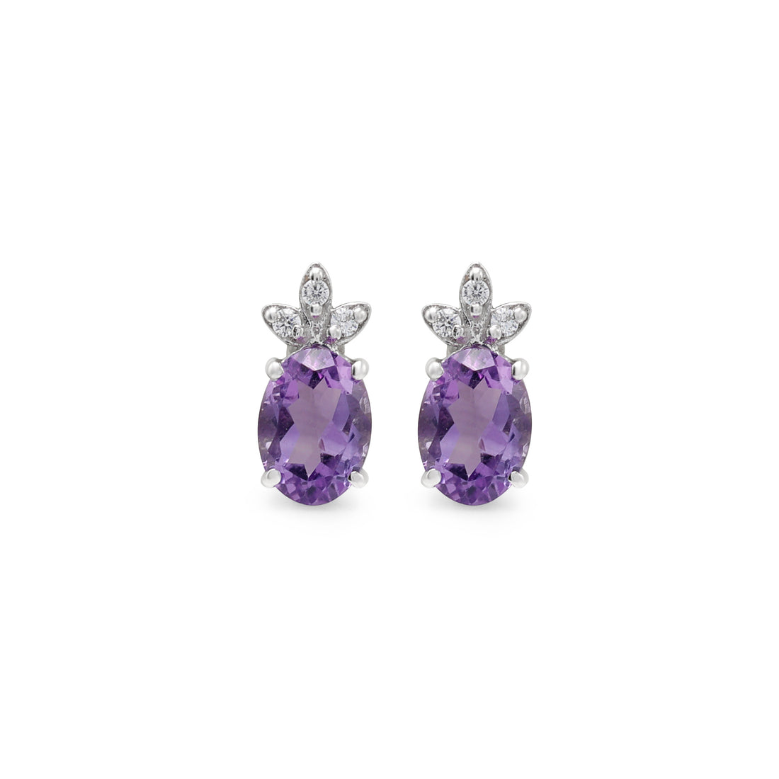 Purple Cubic Zirconias & Amethyst Studs Earrings
