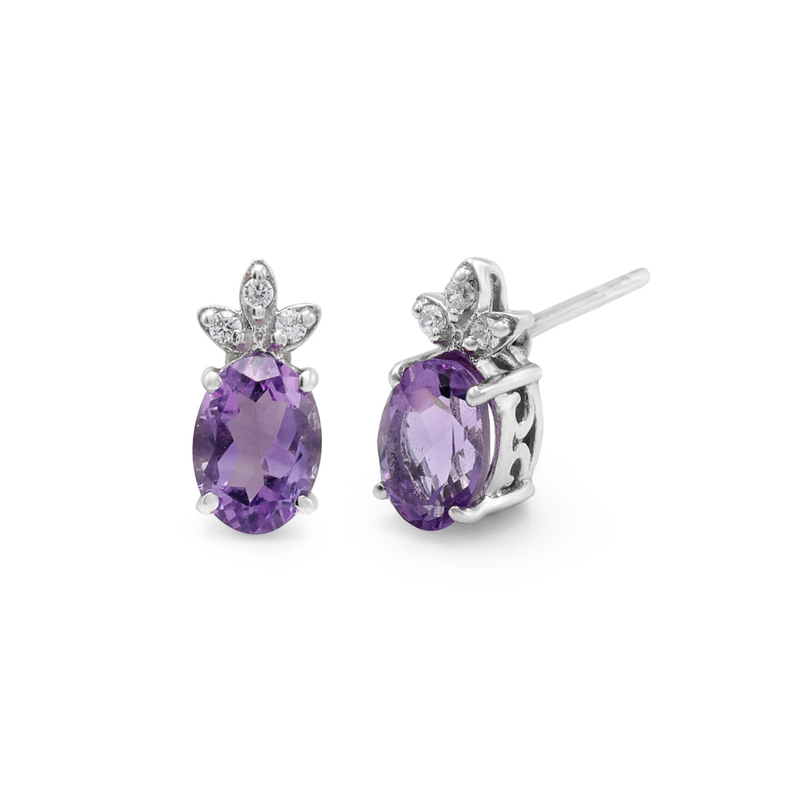 Purple Cubic Zirconias & Amethyst Studs Earrings