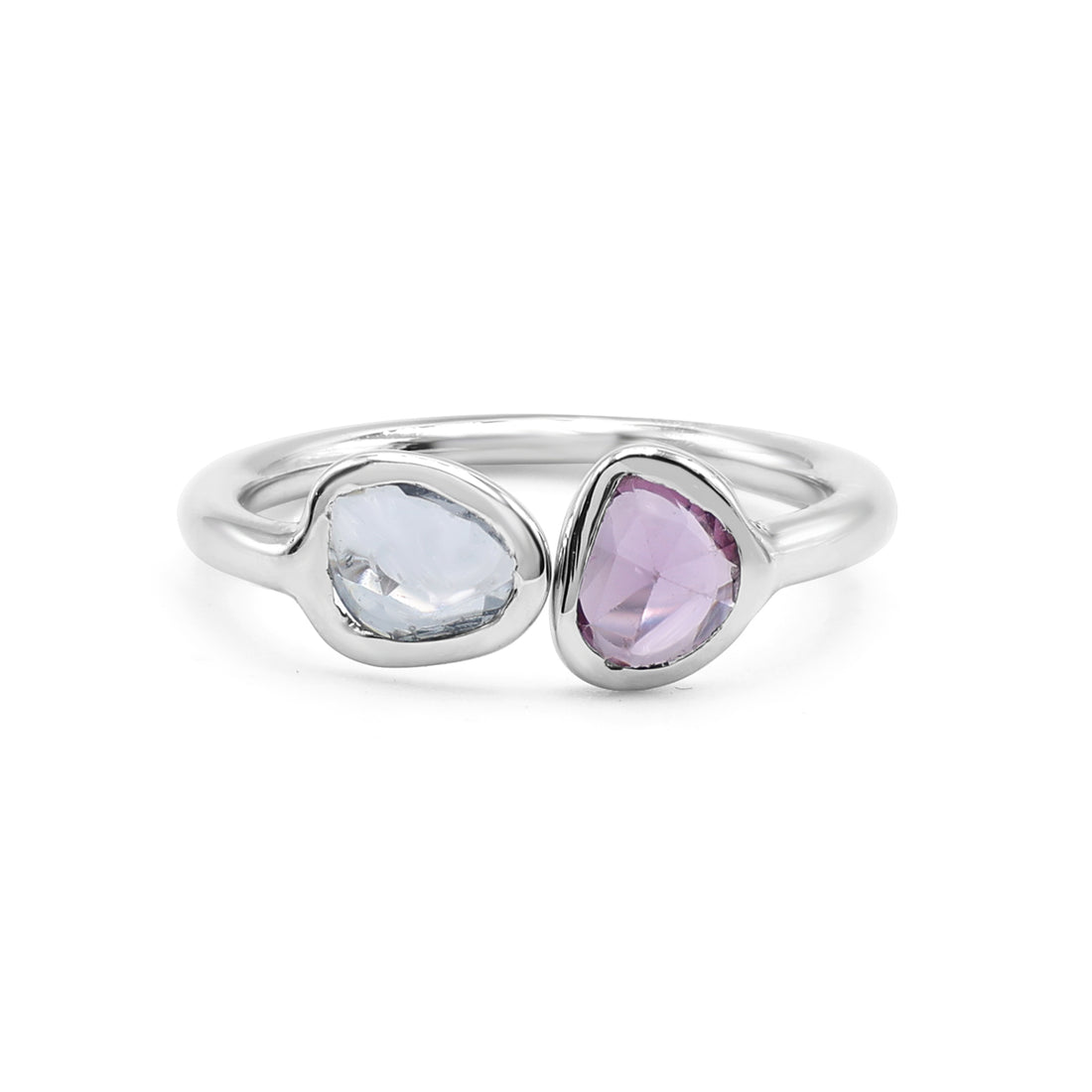 Organic Freeform Pink & Blue Sapphire Toi et Moi Ring in 925 Sterling Silver