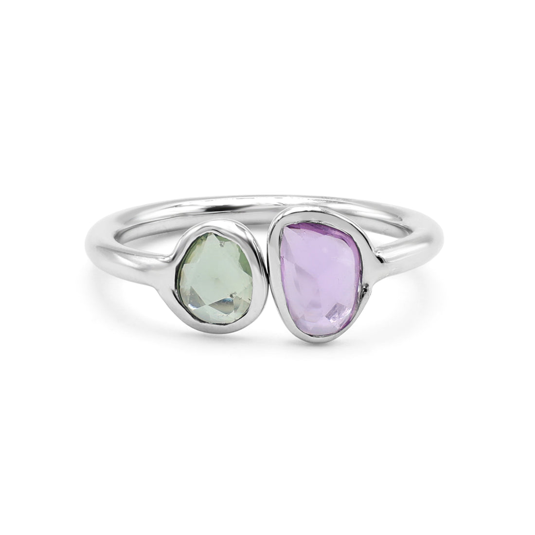 Organic Rose-Cut Pink & Green Sapphire Toi et Moi Ring in 925 Sterling Silver