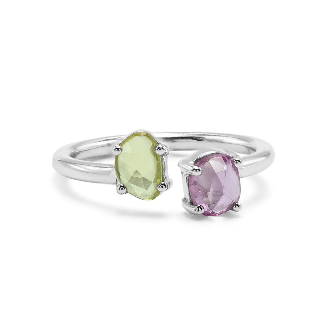 Toi et Moi Open Ring with Cushion-Cut Yellow & Pink Sapphire in 925 Sterling Silver