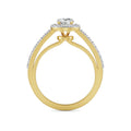 Radiant Round Halo Diamond Ring in 18K Yellow Gold with Pavé Band Back View