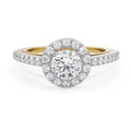 Radiant Round Halo Diamond Ring in Yellow Gold with Pavé Band