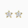Gold star-shaped earrings with clear gemstones on a white background