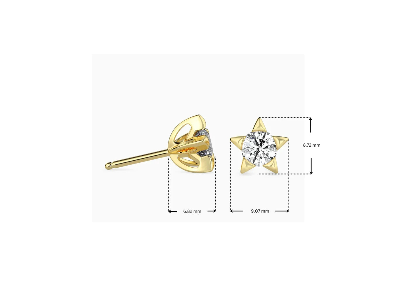 Gold star-shaped earrings with clear gemstones on a white background