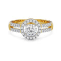 Round Halo Diamond Ring in 18K Yellow Gold with Split Shank Band
