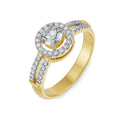 Round Halo Diamond Ring in 18K Yellow Gold with Split Shank Band Front View