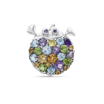 Whimsical Multi-Gemstone Crab Brooch with Tanzanite Eyes in 925 Sterling Silver